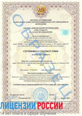 Образец сертификата соответствия Майкоп Сертификат ISO 22000